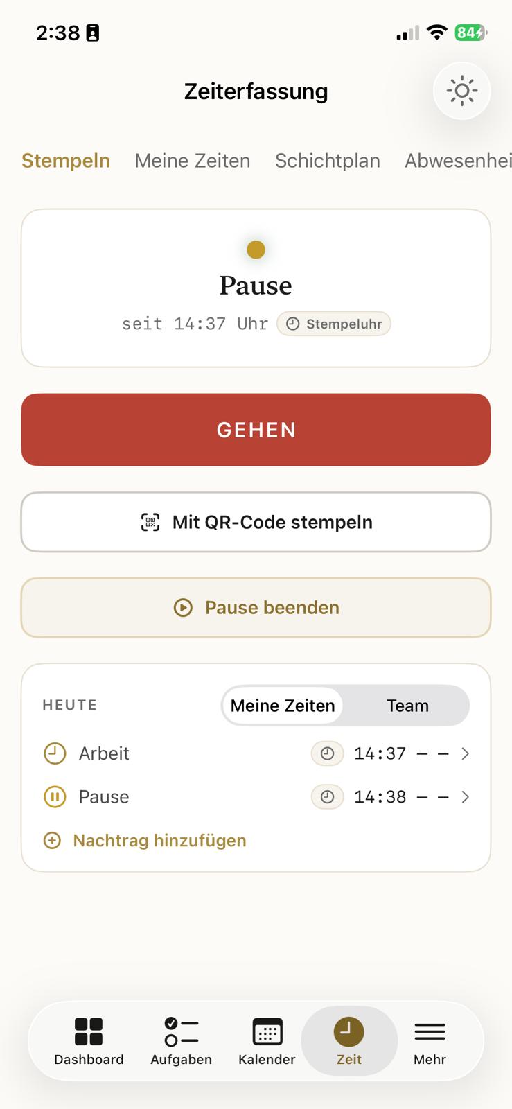 Zeiterfassung in der Orgaguru-App auf dem iPhone